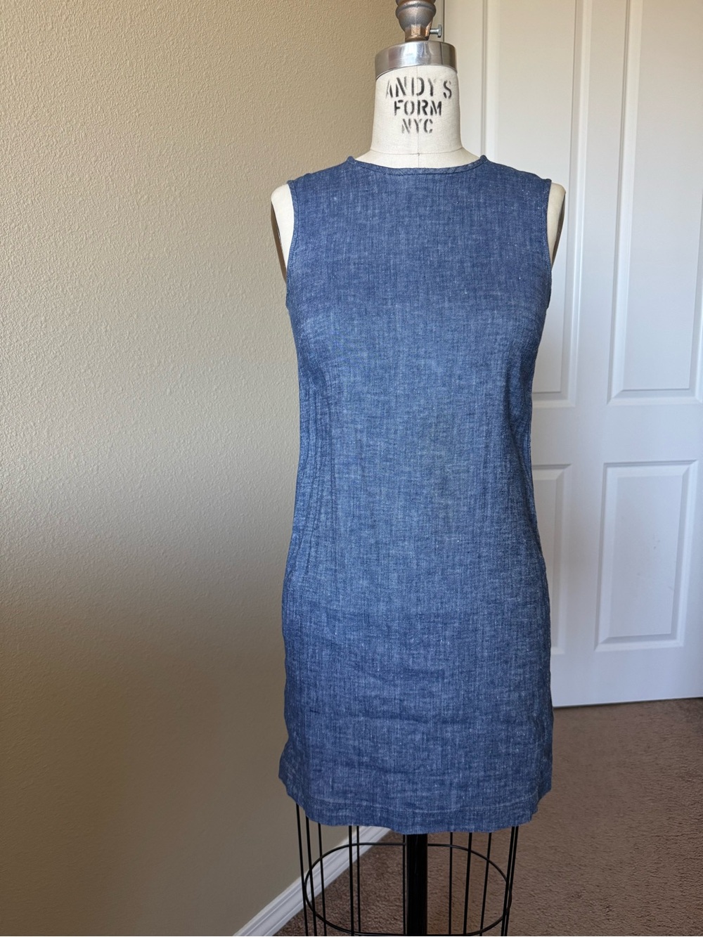 Theory Sleeveless Chambray Blue Shift Dress